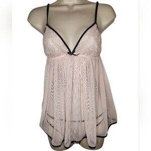 Victoria’s Secret Sheer Blush Mesh Babydoll Panty Set Strappy Back Small Petite